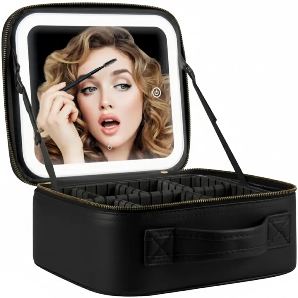 BOLSO ESTUCHE ORGANIZADOR CON ESPEJO PARA MAQUILLAJE COSMETICOS NECESER IDEAL PARA VIAJE MULTIUSO