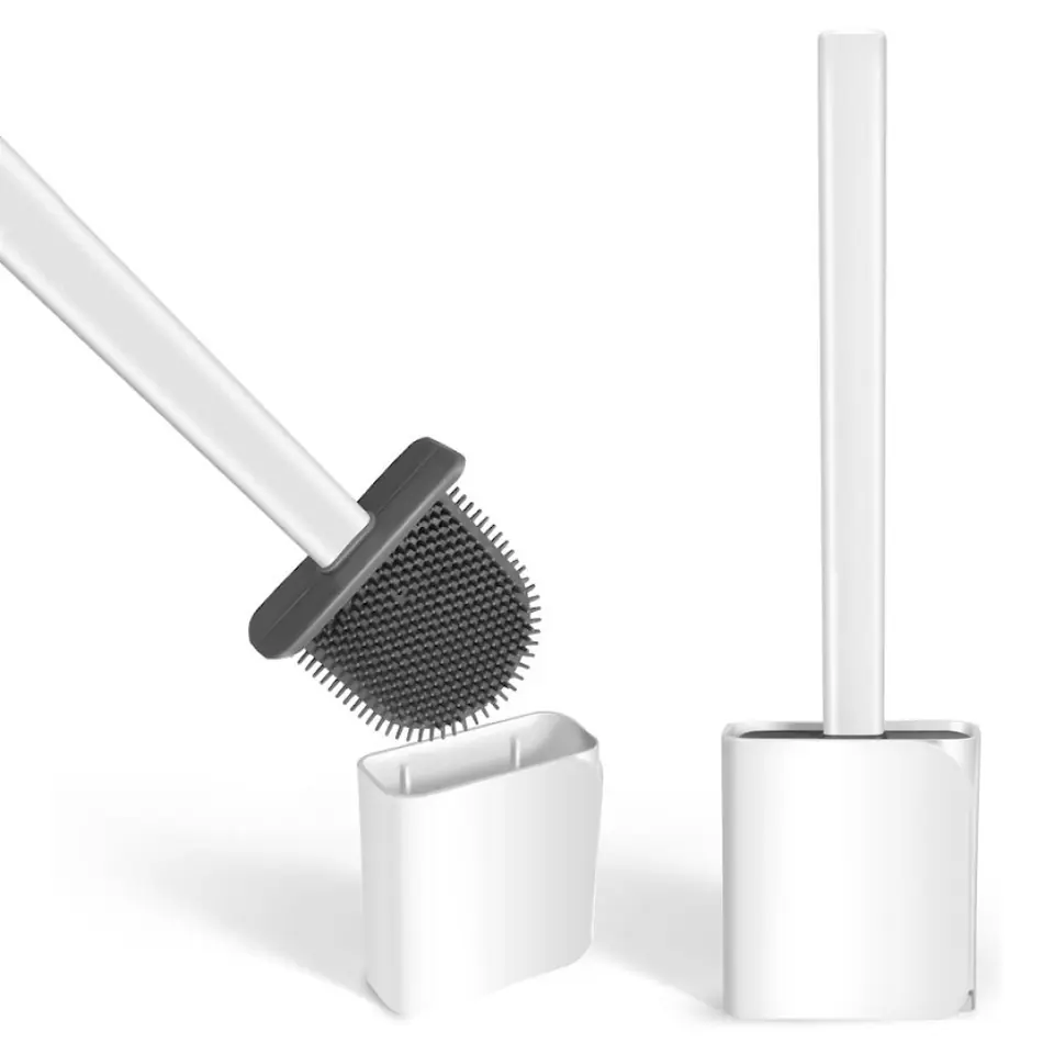 ESCOBILLA PARA INODORO DE SILICONA BLANCA CON ADHESIVO PARA LA PARED O LA MOCHILA