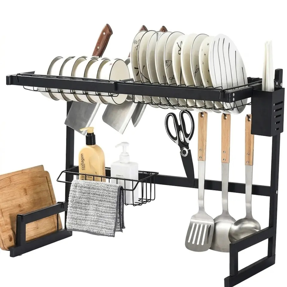 ESCURRIDOR SECA PLATOS SOBRE BACHA VAJILLA DE ACERO RACK COCINA ACERO 2 PISOS 65 CM SECAPLATOS