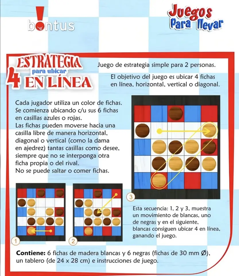 Juego de Mesa 4 En Línea Bontus Clásico Tablero Madera