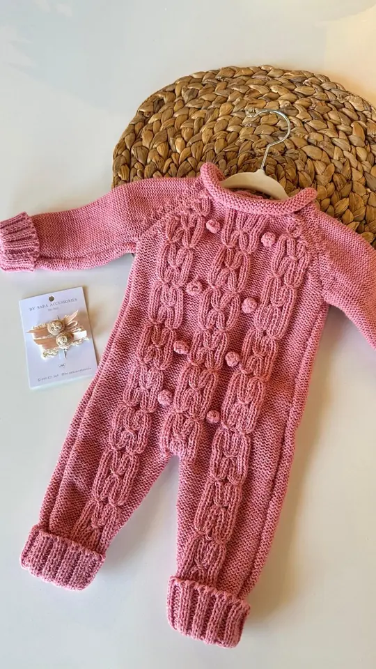 Enterito tejido rosa, talle 0-3 meses