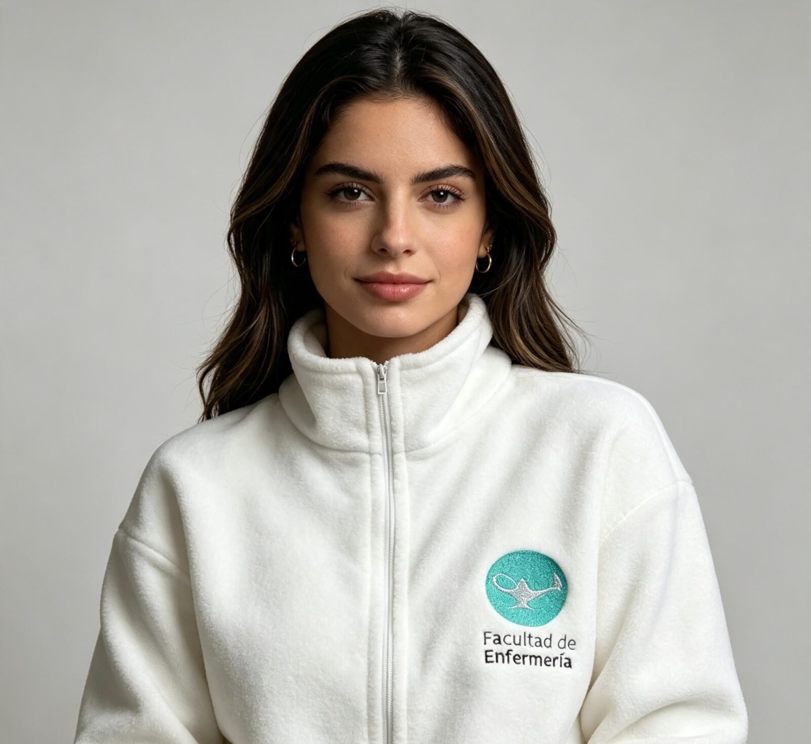 CAMPERA POLAR BLANCA CON BORDADO ADELANTE