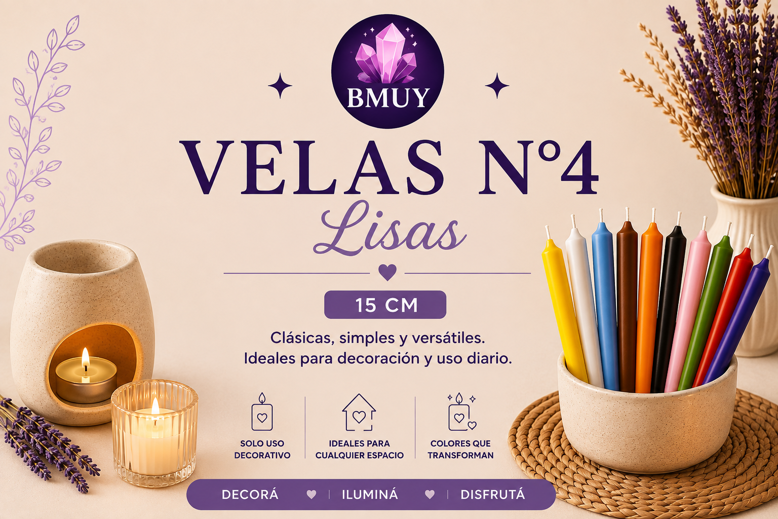 Velas N°4 lisas 15 cm