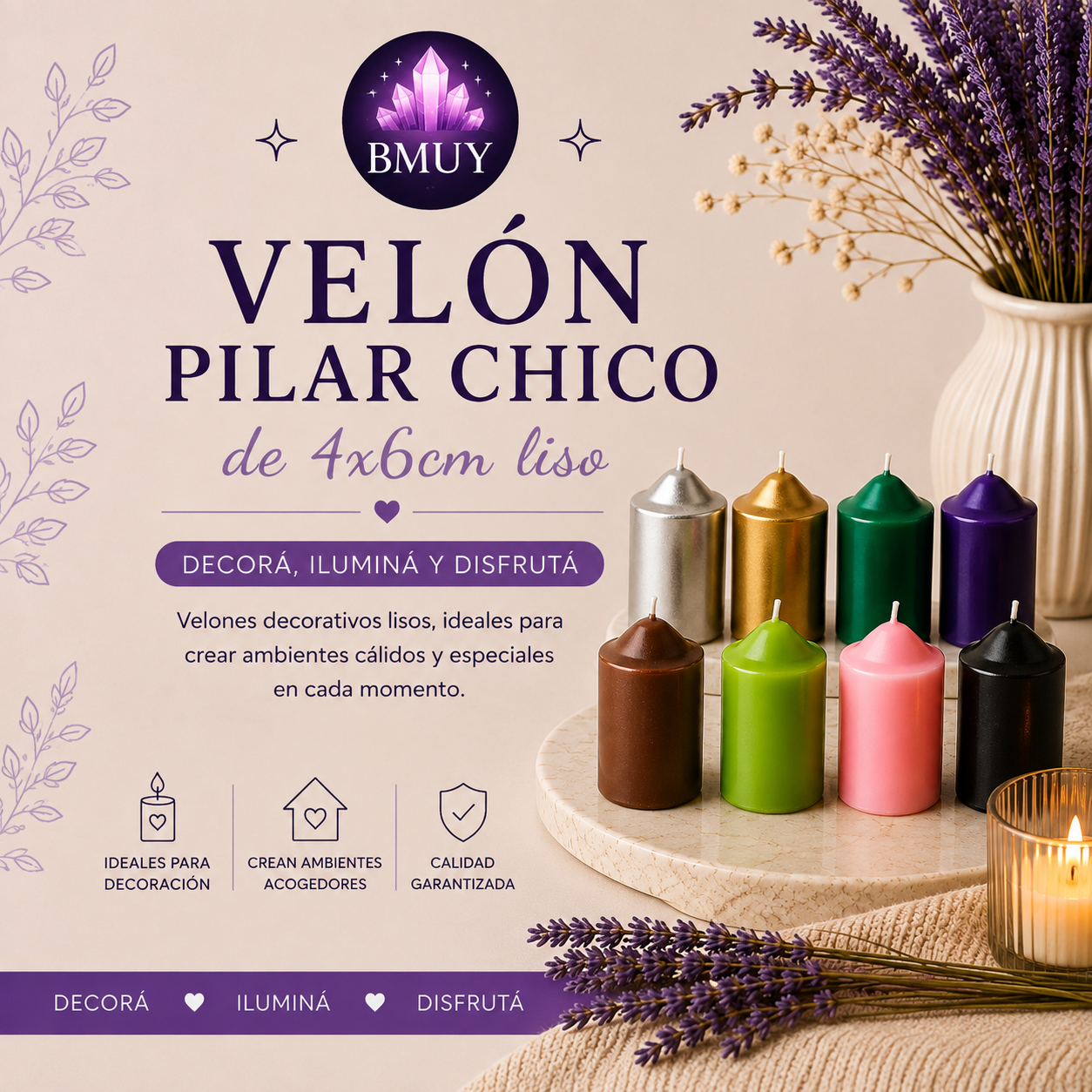 Velón pilar chico de 4x6cm liso