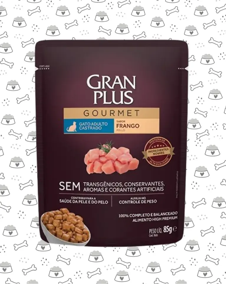 SACHET GRAN PLUS GATO CASTRADO 85G POLLO