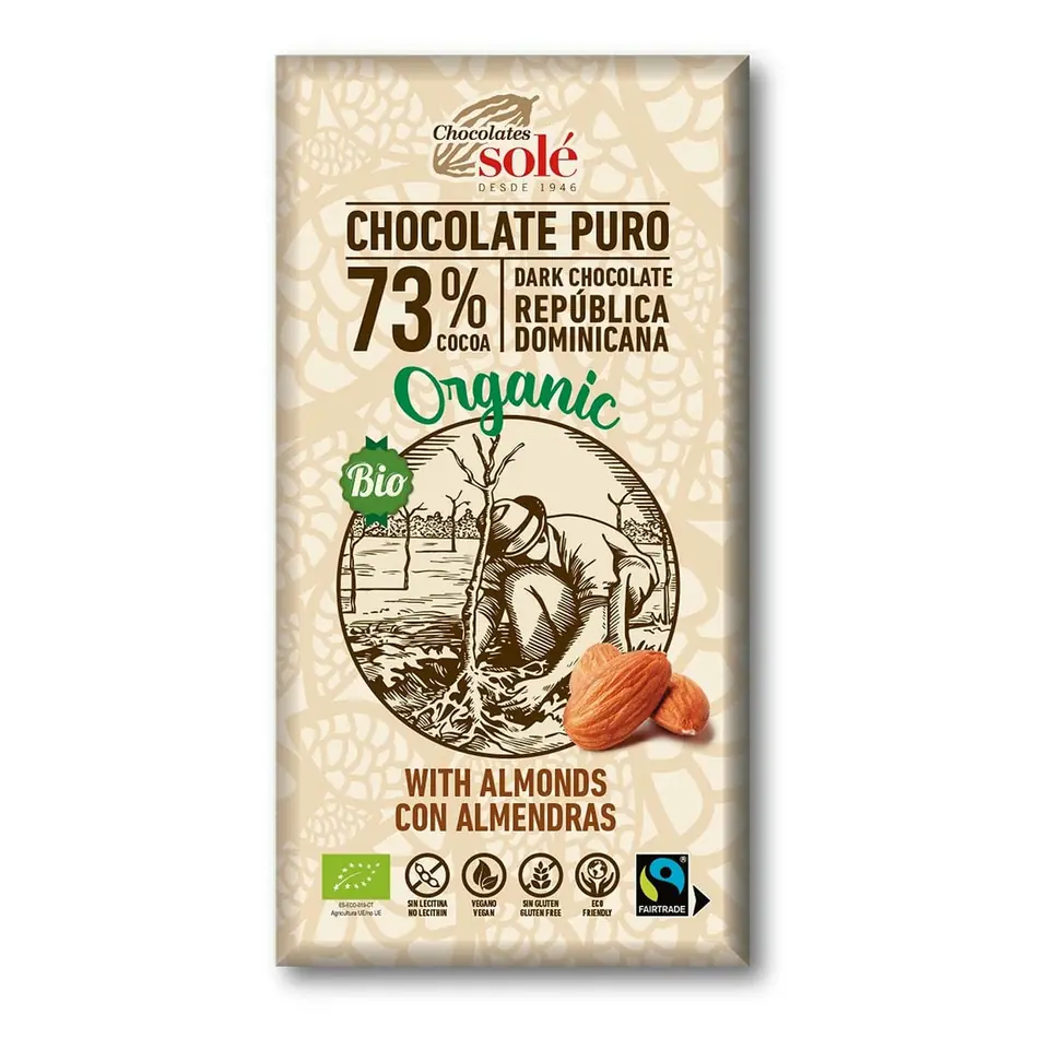 Chocolate ORGANICO Sole 73% cacao CON ALMENDRAS