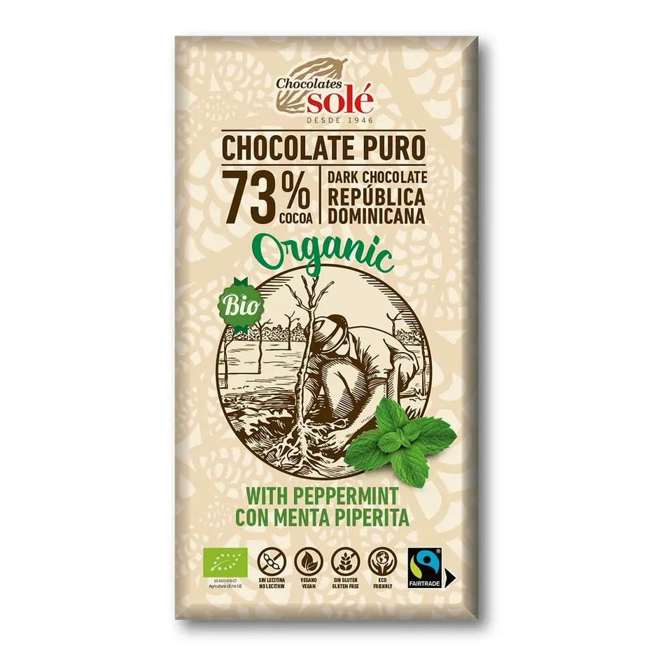 Chocolate ORGANICO Sole 73% cacao CON MENTA
