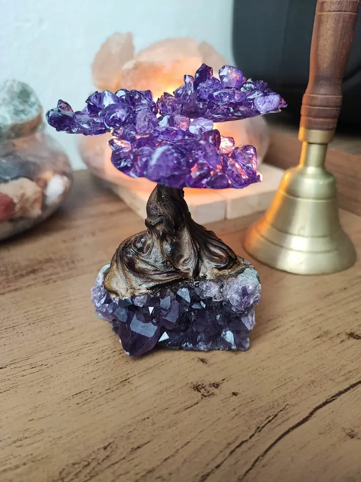 Árbol de la Vida con Base de Drusa de Amatista (Hojas Violetas)