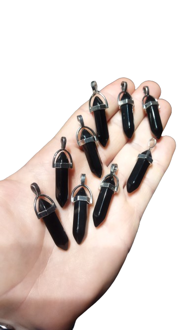 Dije Obsidiana Negra hexagonal biterminado