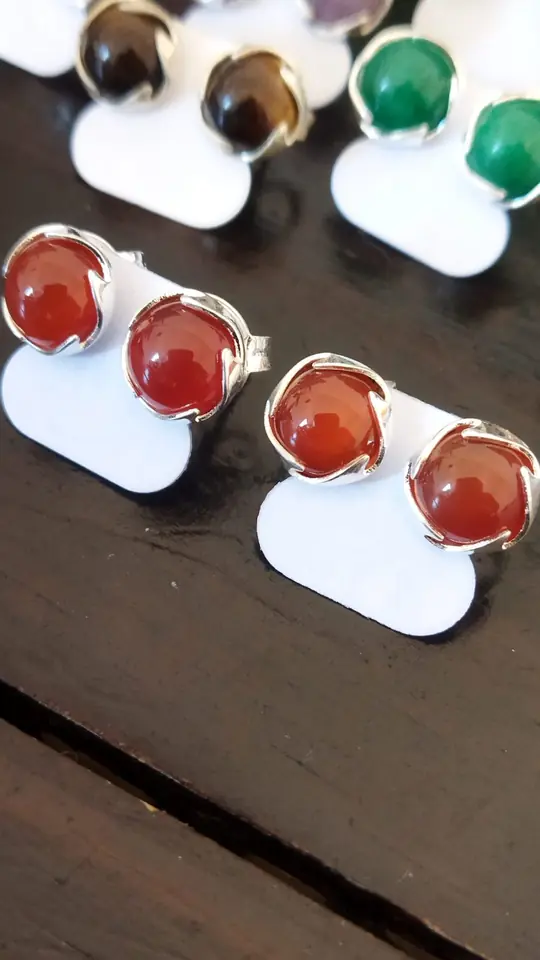 Caravanas de Cornalina Enchapadas en Plata