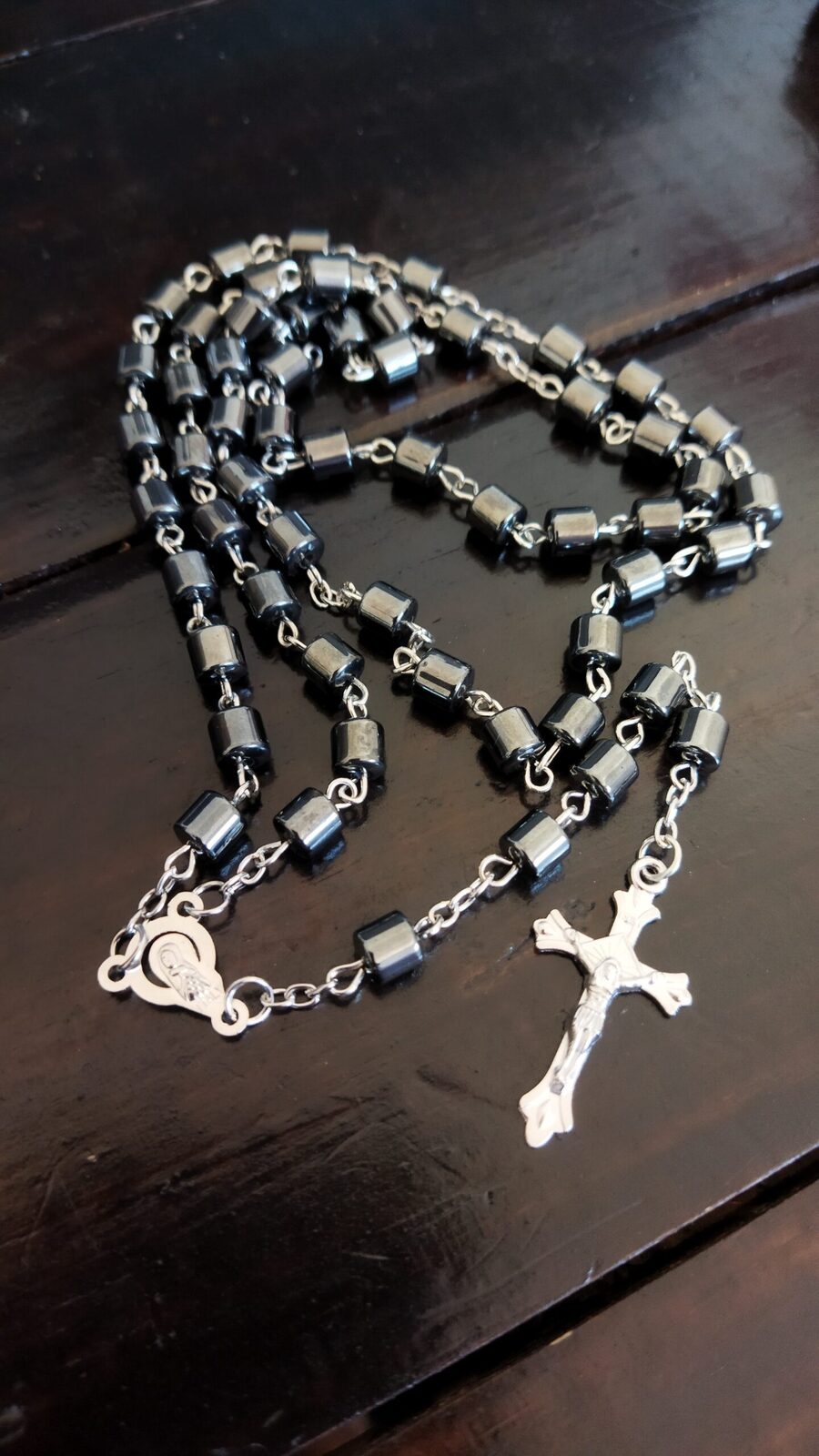 Rosario de piedra Hematite (Cuentas cilíndricas)