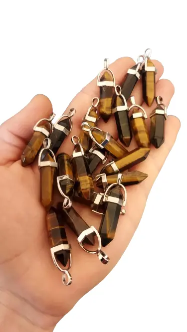 Dije Ojo de Tigre hexagonal biterminado