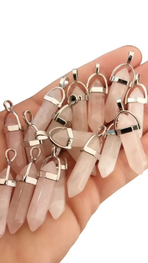 Dije Cuarzo Rosa hexagonal biterminado