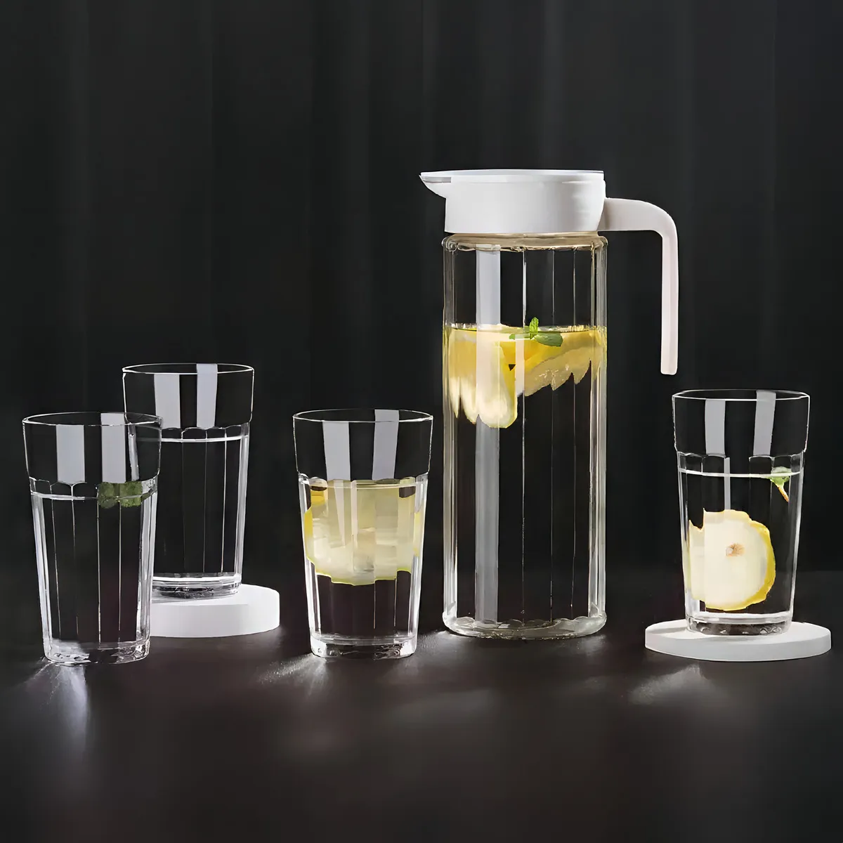 Set De Jarra Con 4 Vasos De Vidrio