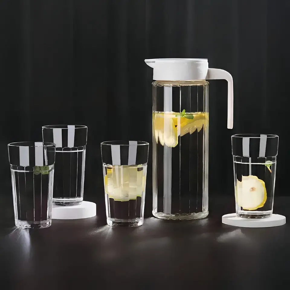 Set De Jarra Con 4 Vasos De Vidrio