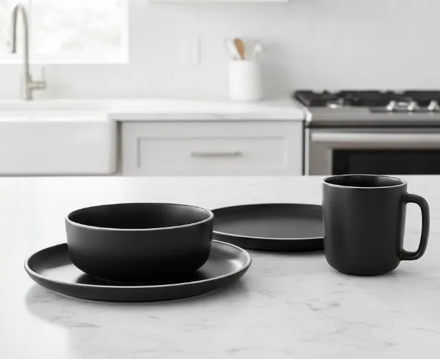 Juego De Vajilla Ceramica Negro 16 Piezas Black