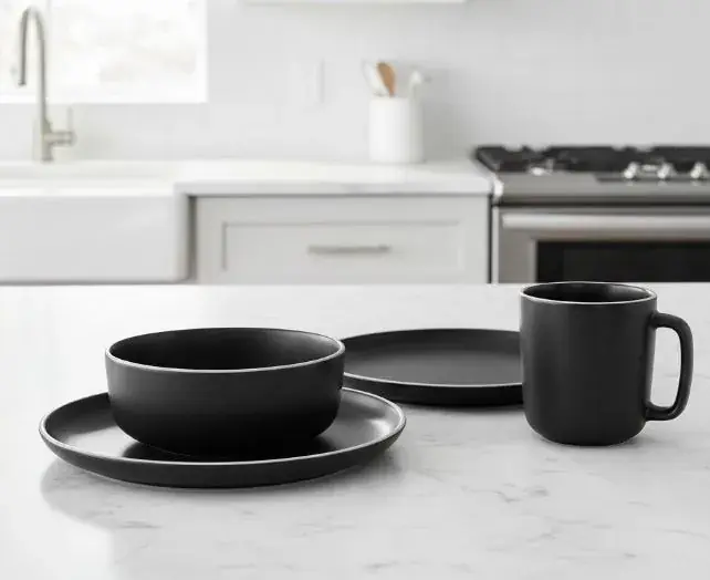 Juego De Vajilla Ceramica Negro 16 Piezas Black