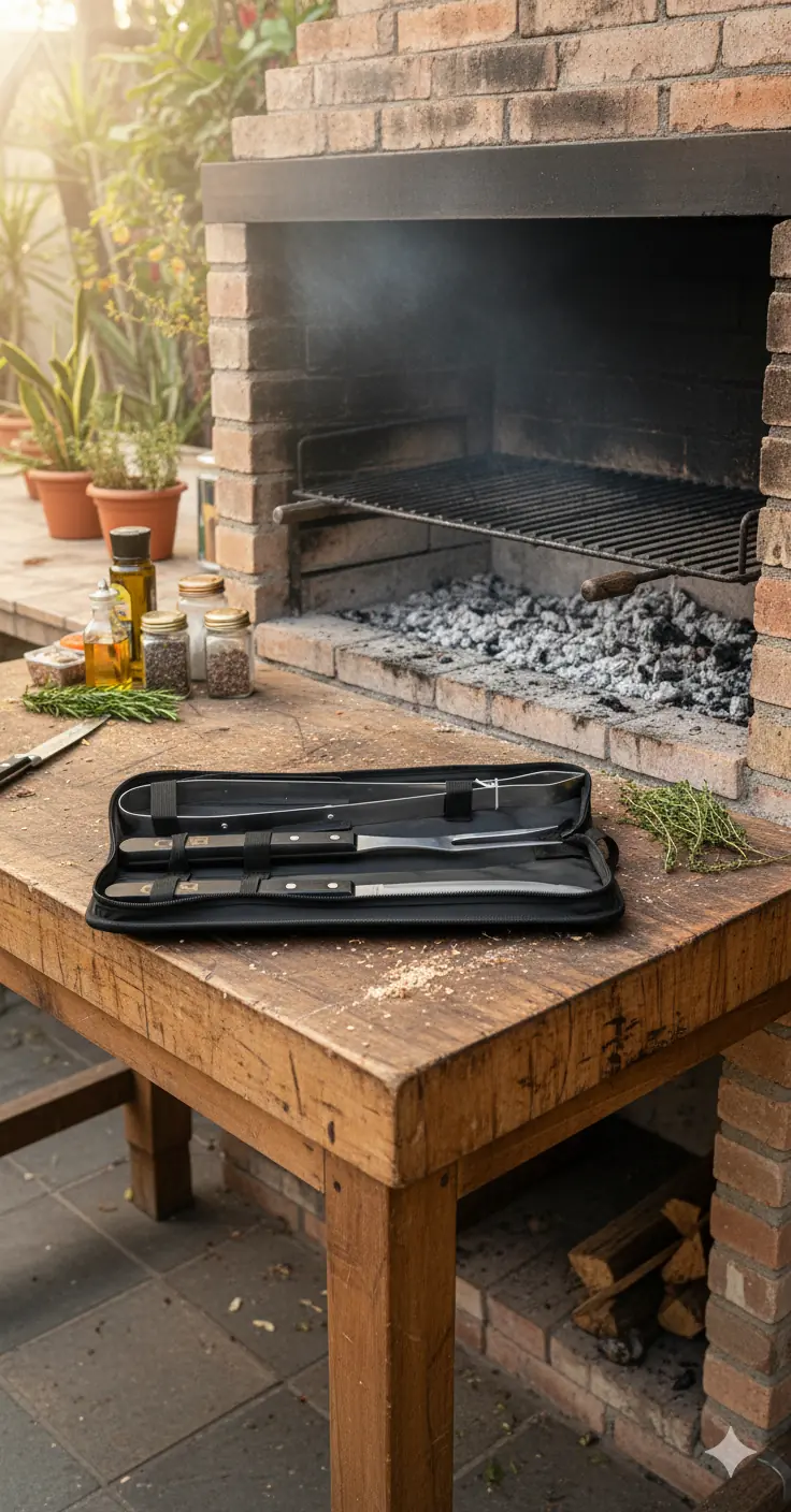 Set Asador De 3 Piezas De Acero Inoxidable Con Estuche