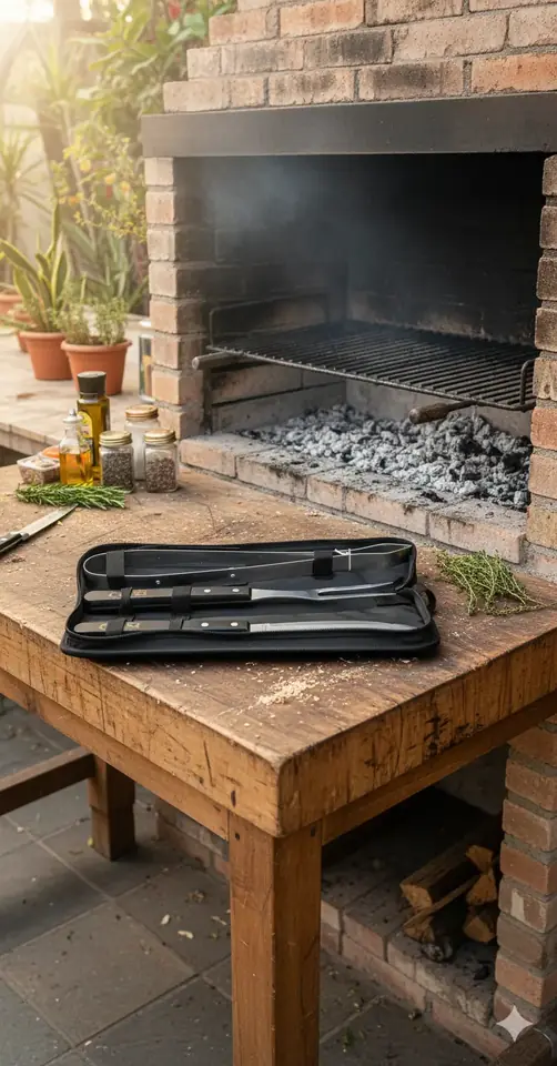 Set Asador De 3 Piezas De Acero Inoxidable Con Estuche