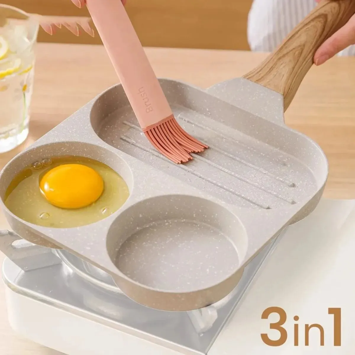 Sartén Antiadherente De 3 Divisiones Plancha Huevos Omelette