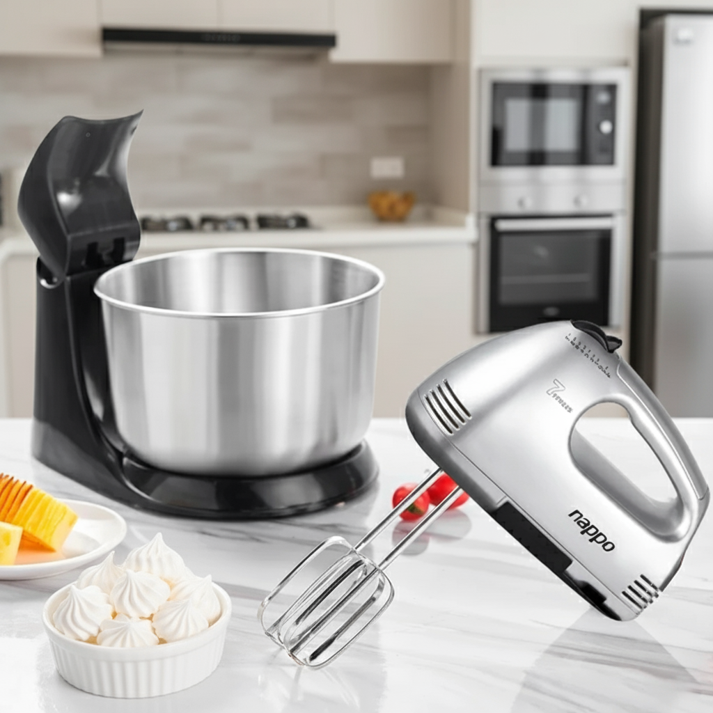 Batidora de Mano Nappo con pedestal 7 Vel. 1500RPM Bowl de Acero Inox.