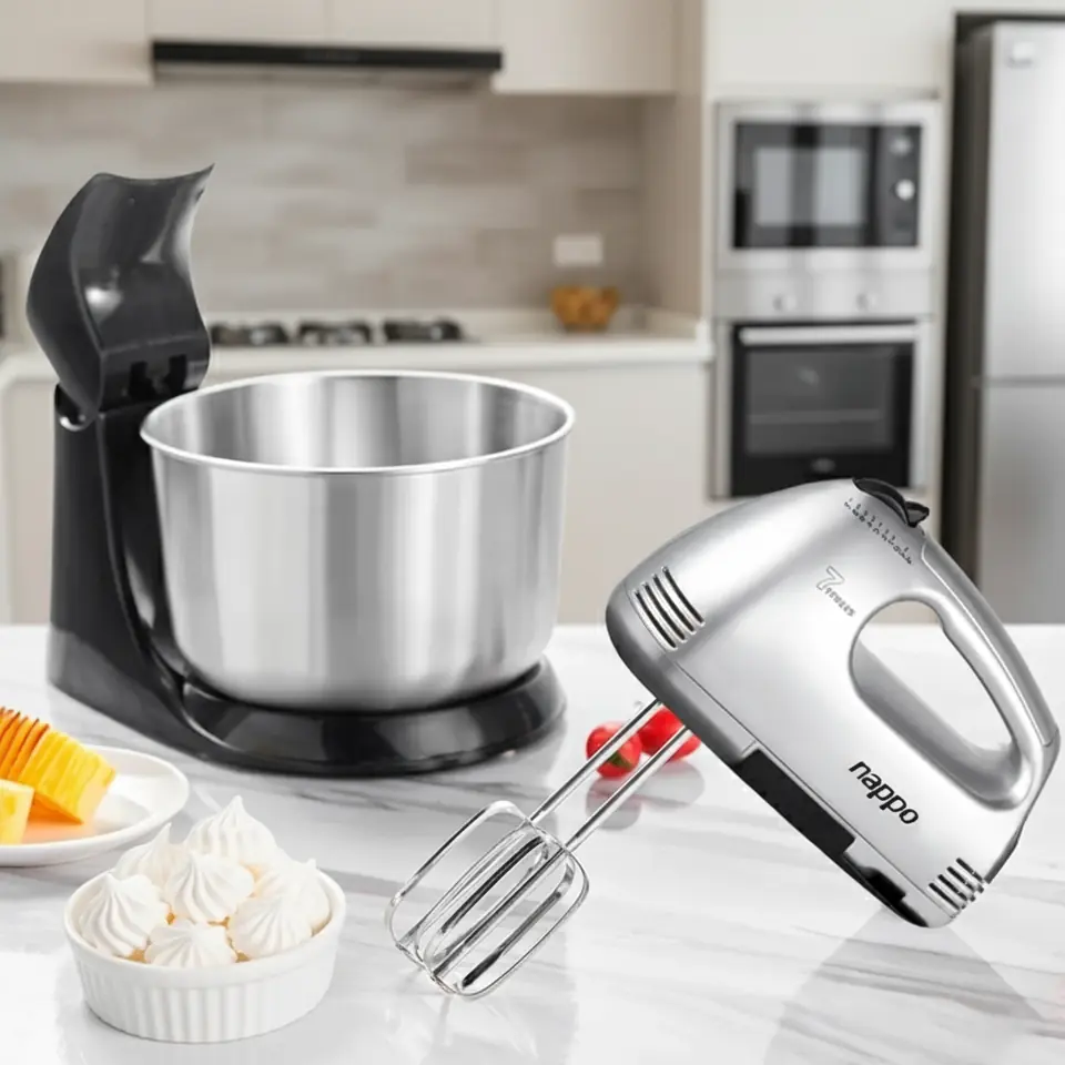 Batidora de Mano Nappo con pedestal 7 Vel. 1500RPM Bowl de Acero Inox.