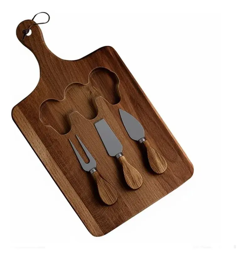Tabla De Madera Maciza Para Quesos Y Picadas Con Utensilios