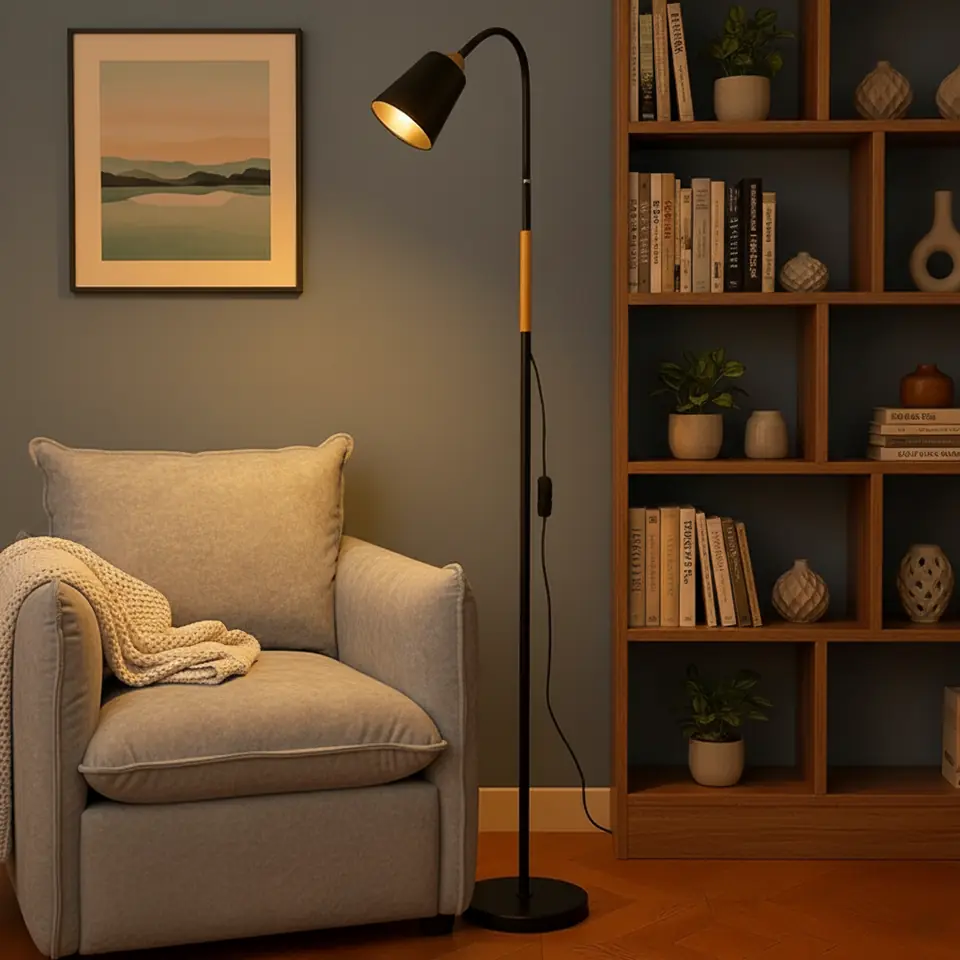 Lámpara de pie en metal y madera regulable de 45 a 160cm