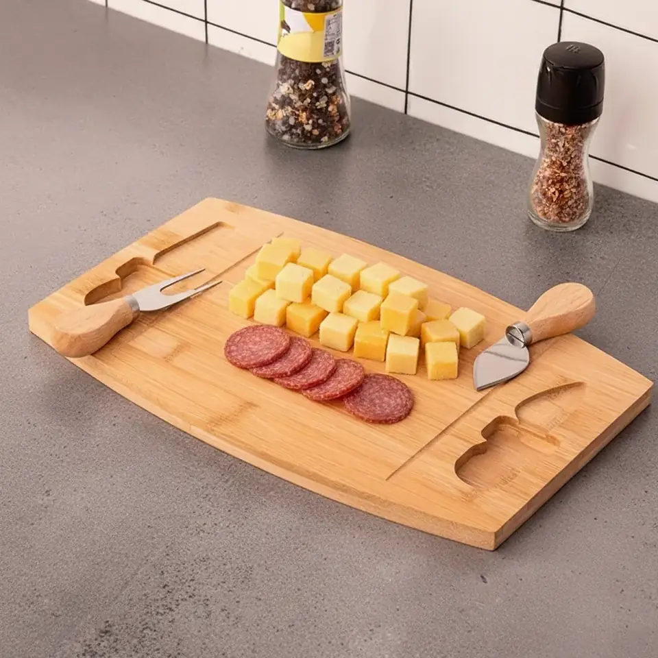 Tabla de Bamboo para quesos y picadas 33x22cm con 2 utensilios