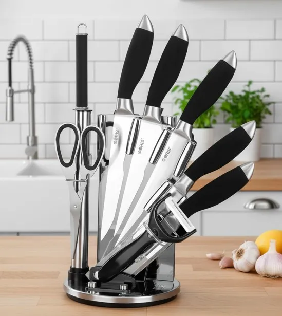 Set De Cocina Profesional 9 Piezas En Acero Y Soporte