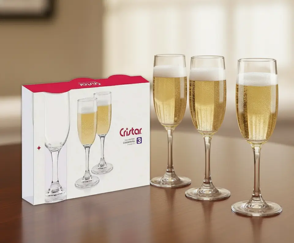 Set X3 Copas Champagne Línea Premier 195 Ml, Cristar