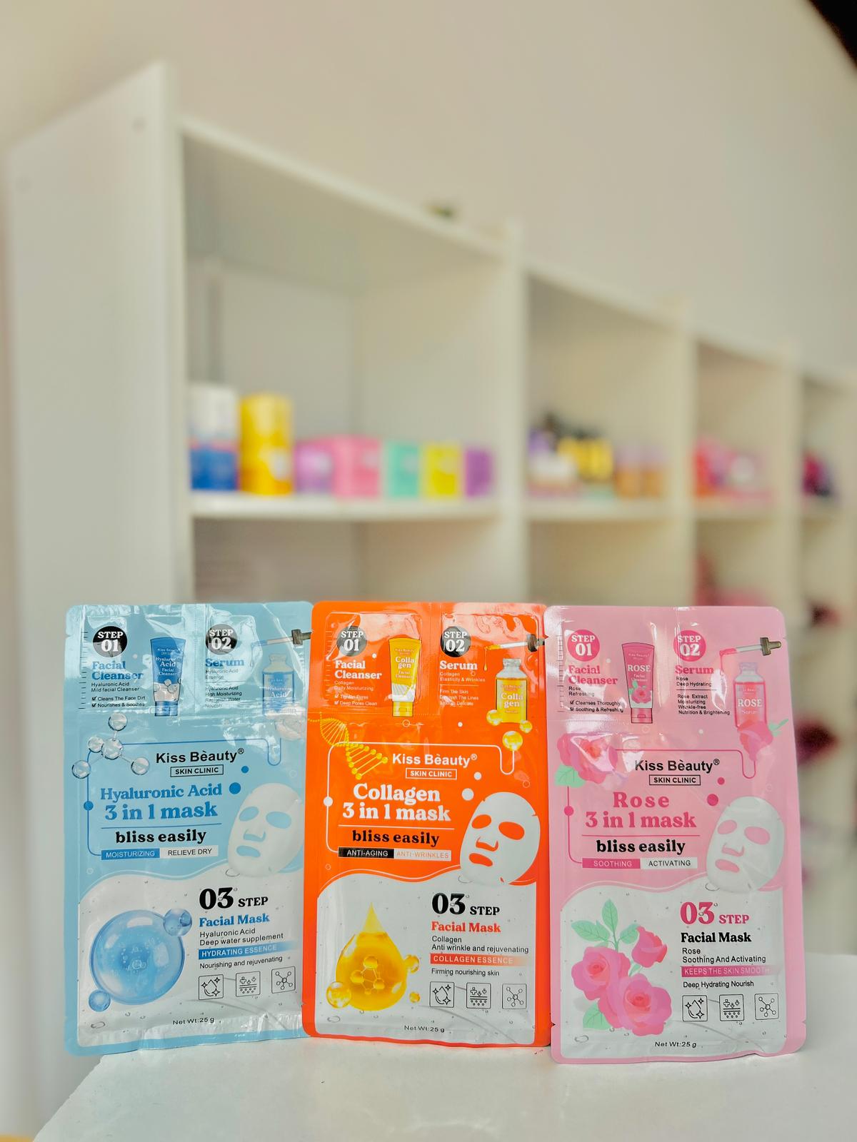 Mascarillas 3en1 limpieza, serum, mascarilla