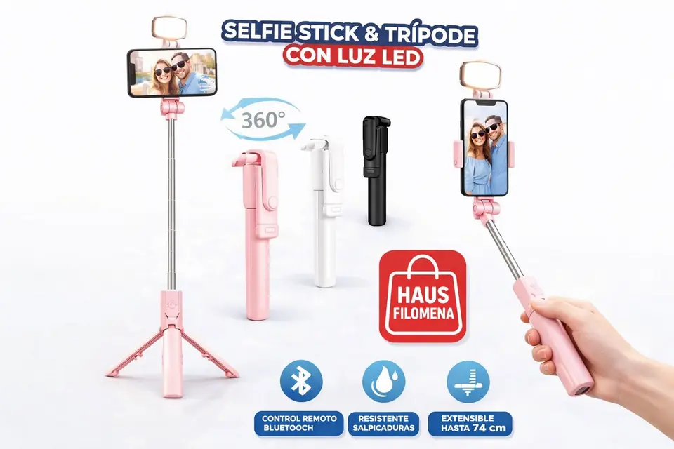 SELFIE STICK + TRÍPODE CON LUZ LED – TODO EN UNO