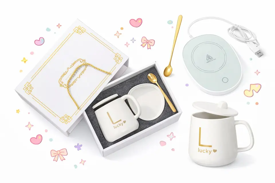 SET TAZA “LUCKY” BLANCO + CALENTADOR ELÉCTRICO USB