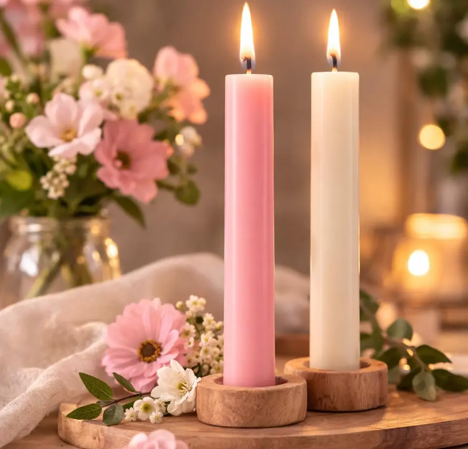 Velas Delgadas Decorativas – Pack 8 unidades (vainilla/rosa/violeta)