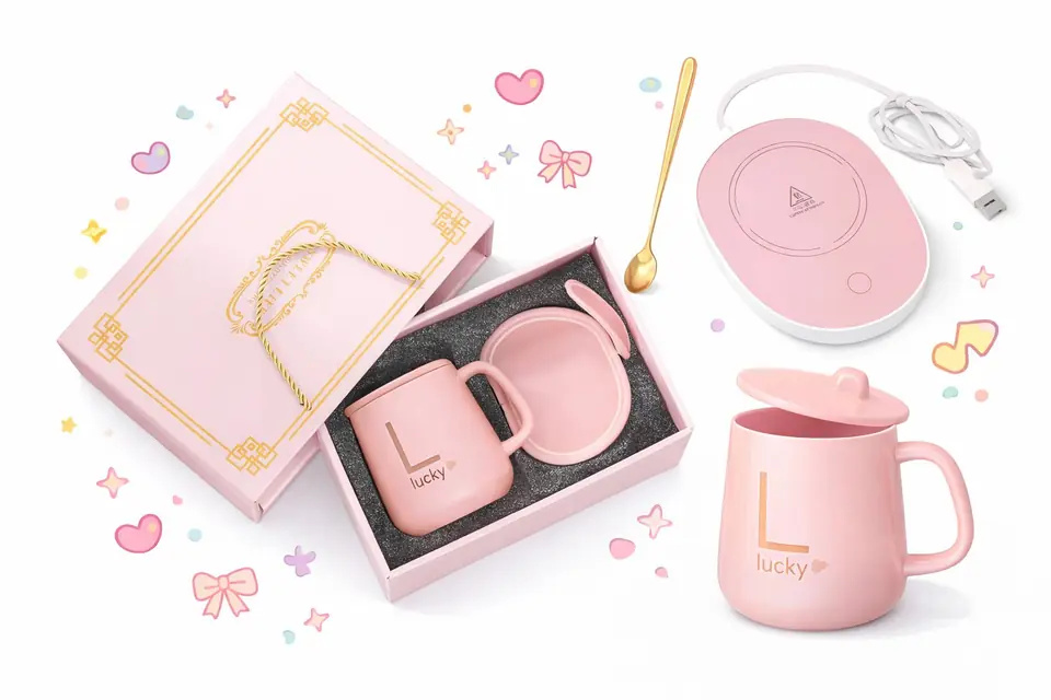 SET TAZA “LUCKY” ROSA + CALENTADOR ELÉCTRICO USB