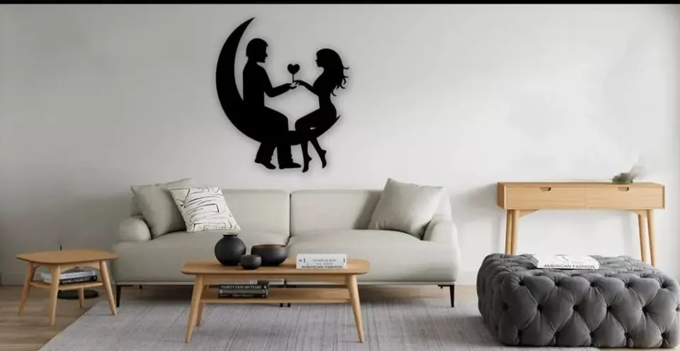 Cuadro enamorados sobre la luna