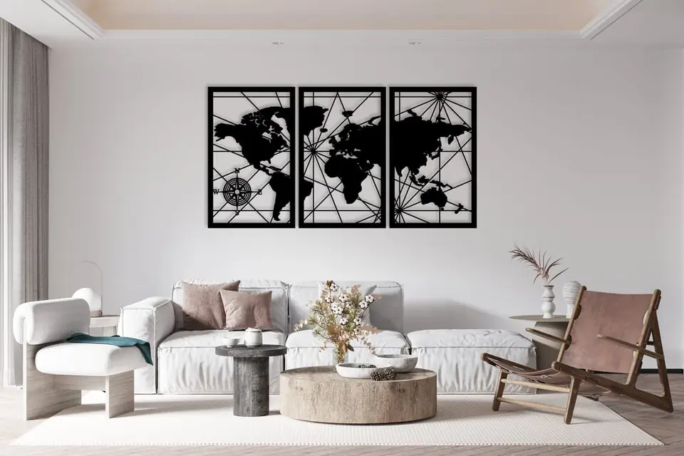 Cuadro decorativo Mapa mundi pack x3
