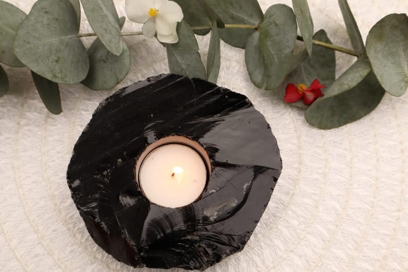 PORTAVELAS EN OBSIDIANA NEGRA