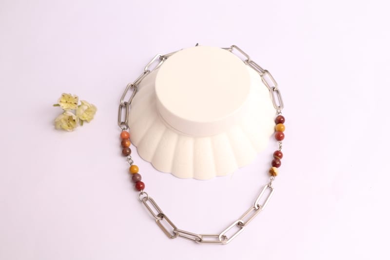 COLLAR CADENA ACERO Y JASPE MOKAITA