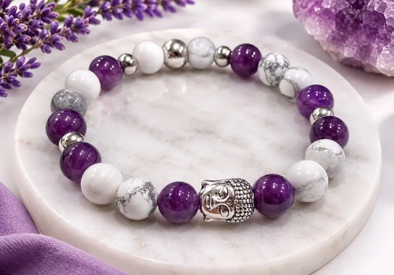 💜 Pulsera Serenidad | Amatista, Howlita y Buda