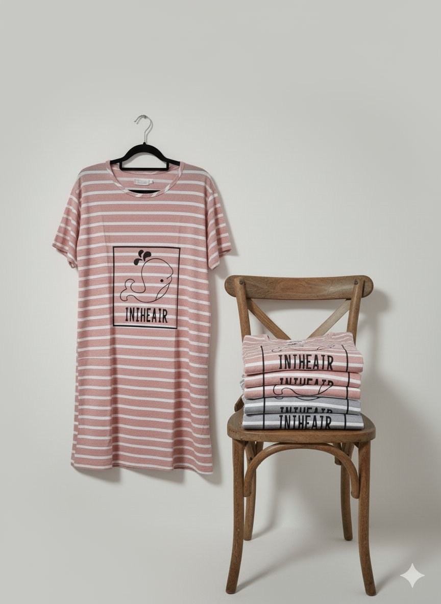 🐋 Camisón rayado – Salmón - L