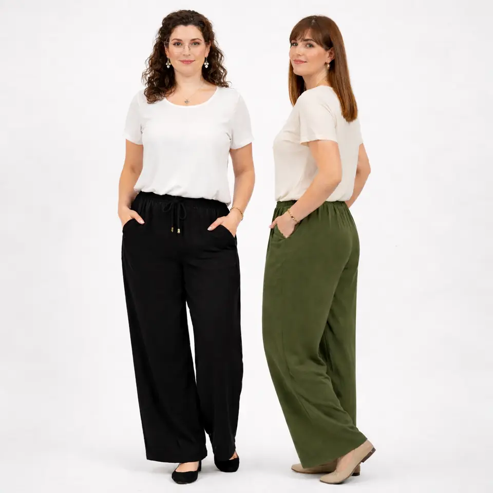 Pantalón de fibrana – Corte recto ancho varios colores