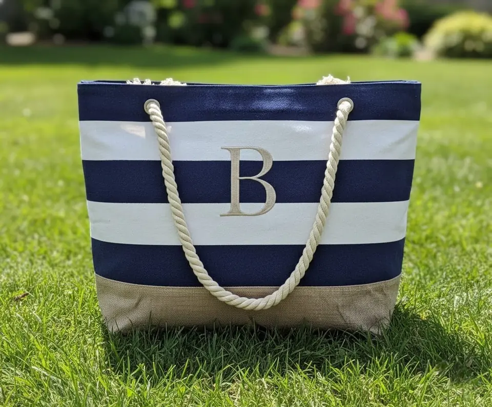 Bolsos a rayas azules letra B
