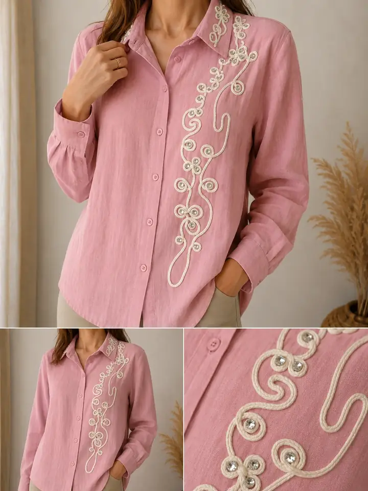 ✨ Camisa bordada rosada con strass ✨ talle M