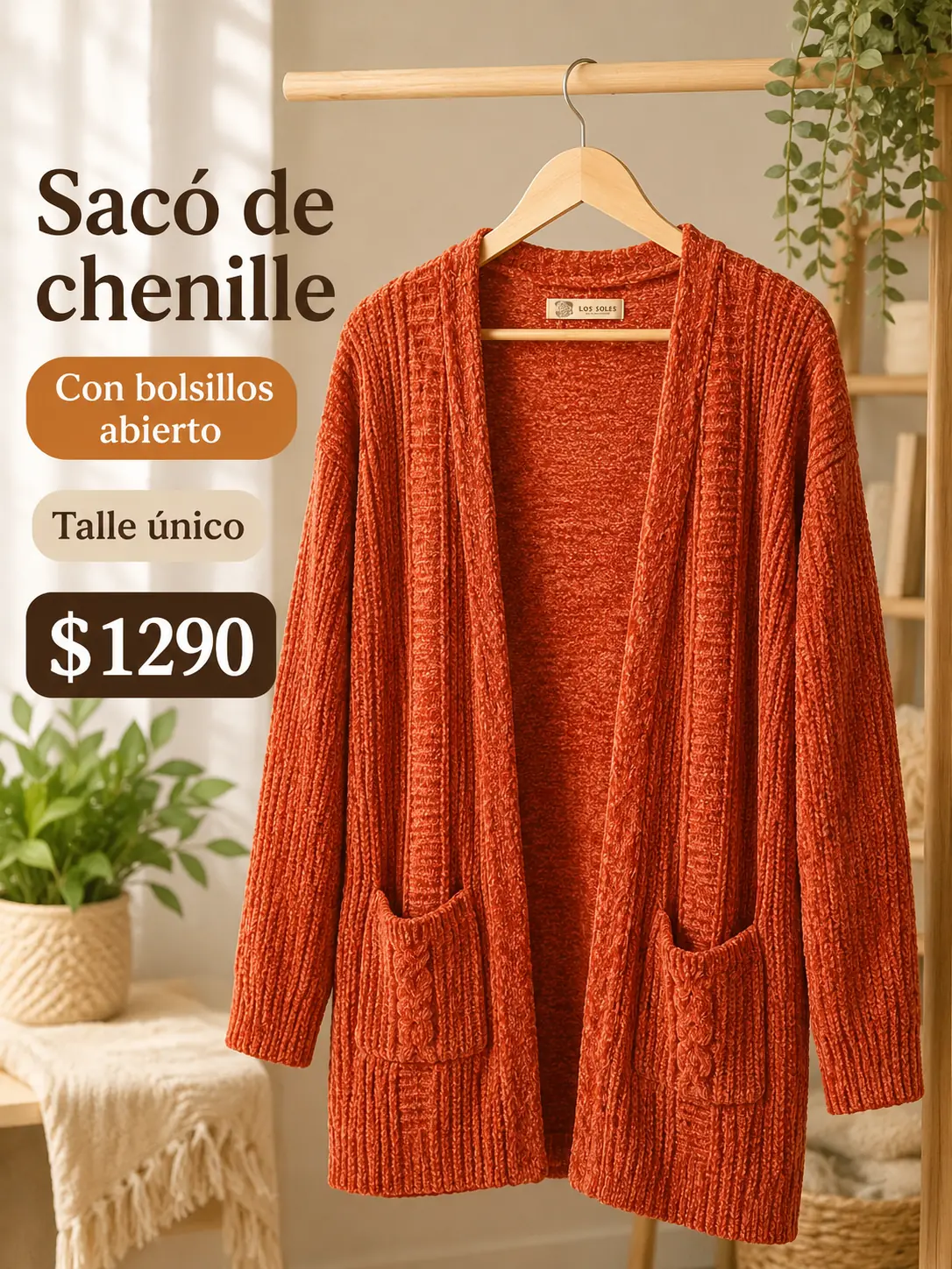 Saco de Chenille naranja con bolsillos