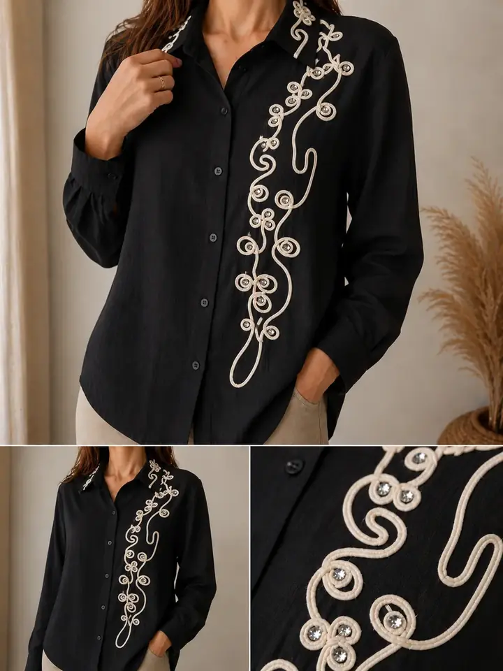 ✨ Camisa bordada negra con strass ✨ talle L