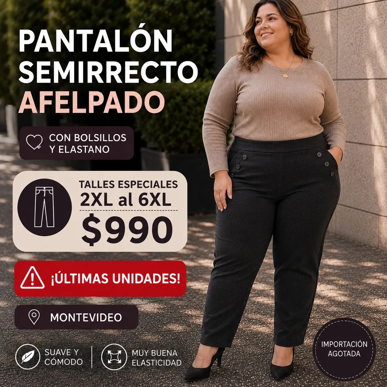Pantalón semirecto con felpa talles especiales