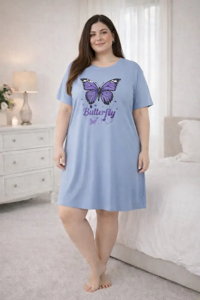 Camisones talle 130 cm de contorno mariposa violeta en celeste