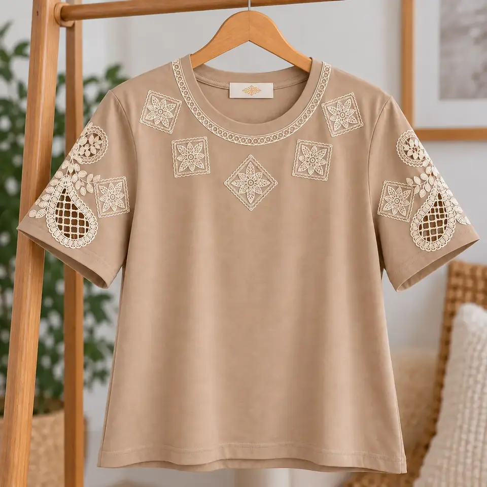 Remera con encaje - 110 contorno de busto- beige tostado